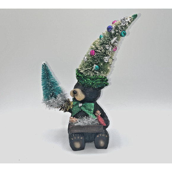 Vintage Black Bear with Christmas Tree Pinecone Paw Gingerbread Cardinal OOAK - Picture 3 of 16